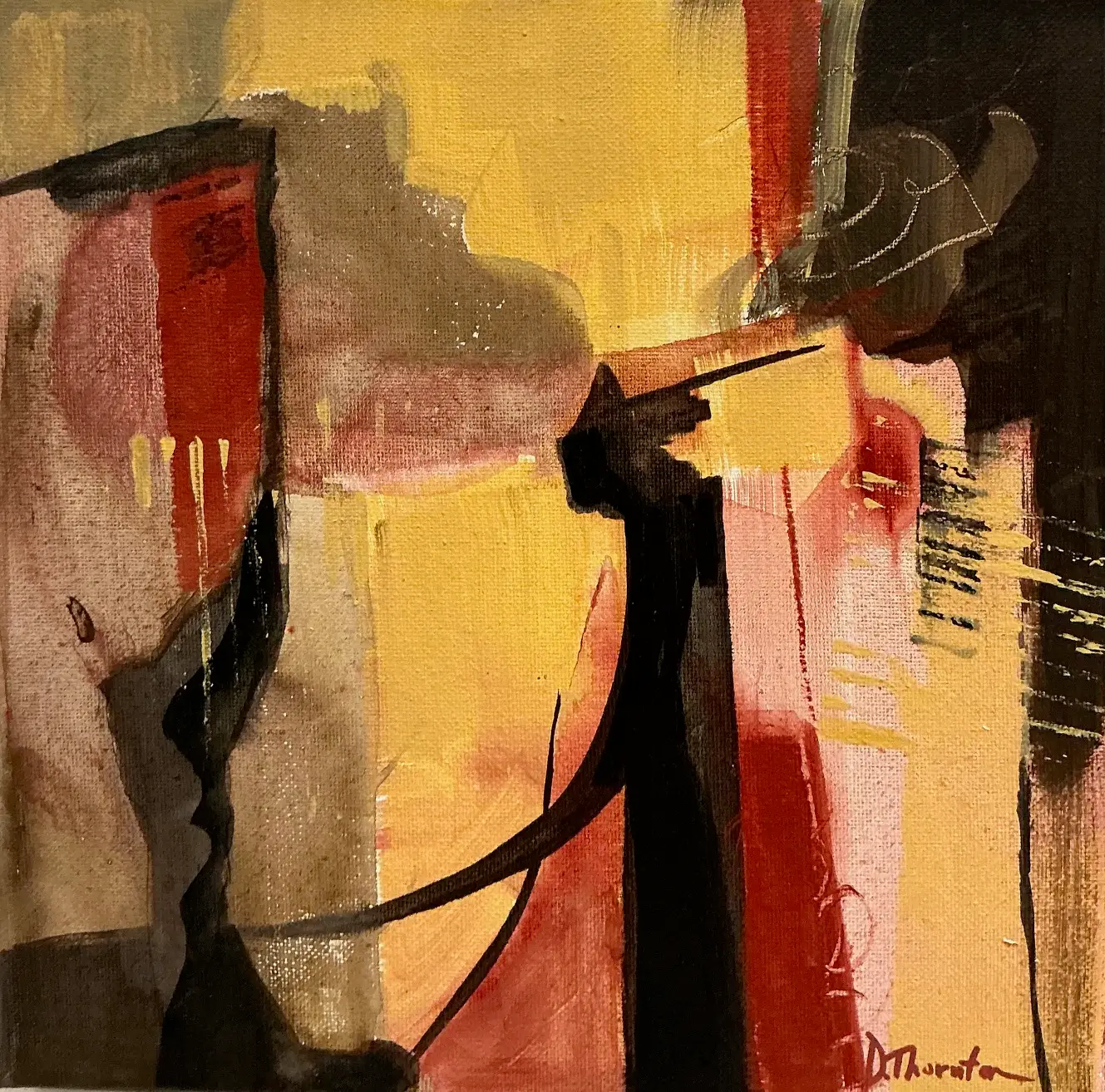 red tan yellow and black abstract shapes