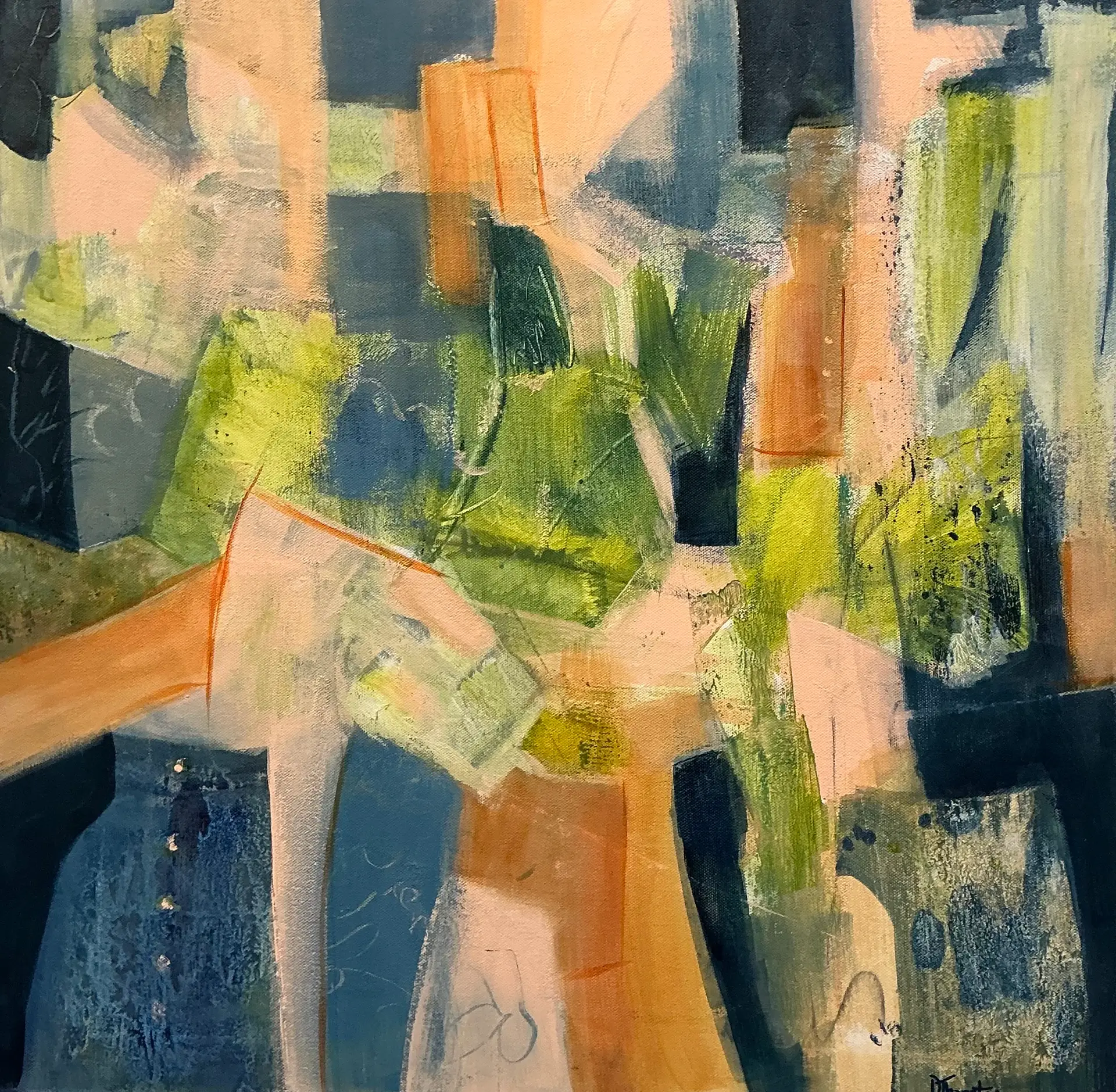 green blue and tan abstract shapes